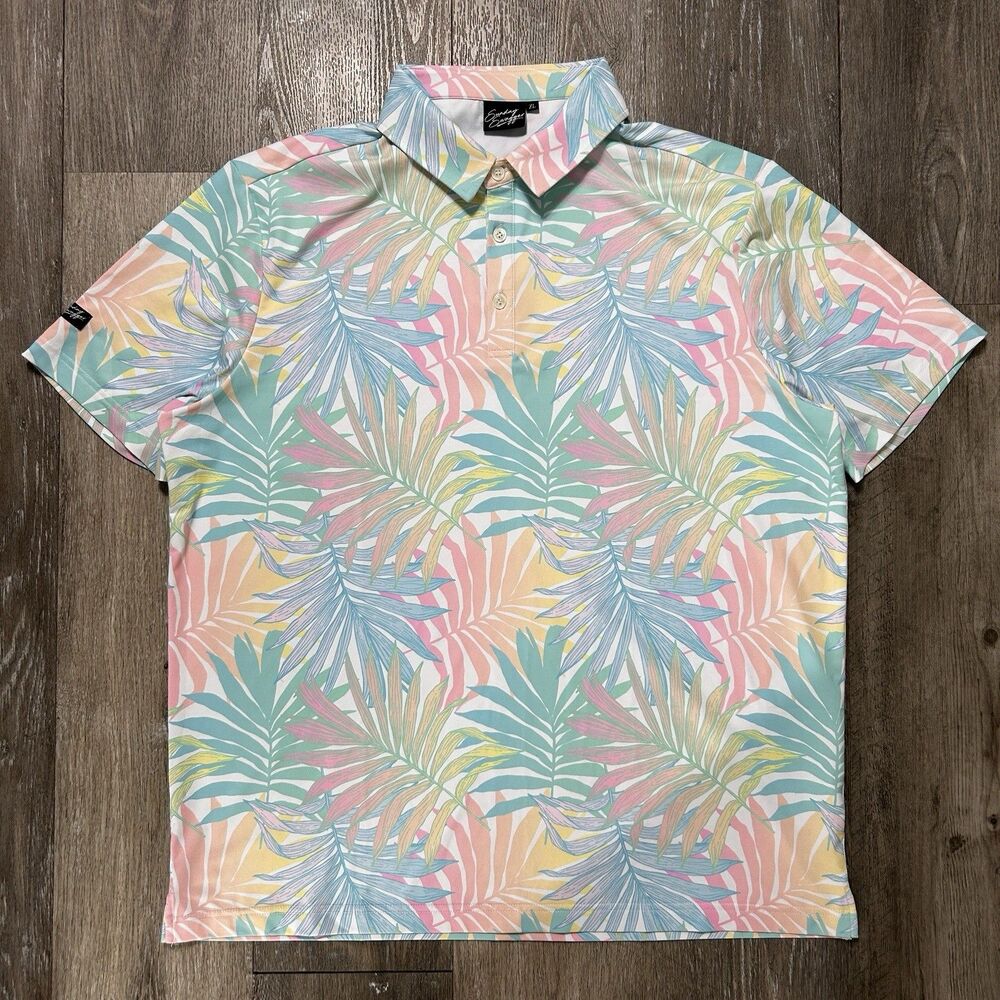 Sunday Swagger Golf Tropical Maldives Multicolor Polo Shirt Mens Size XL